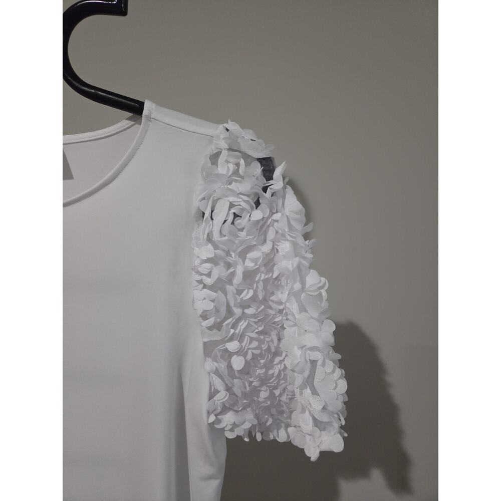 Susan Graver Liquid Knit Top Novelty Elbow Sleeves Size Med White A717829 Nwot View 4